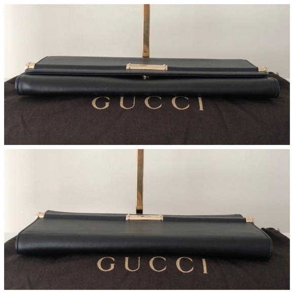 Gucci Rare Black Leather and Gold Bamboo Flap Clutch Bag - Picture 9 of 16